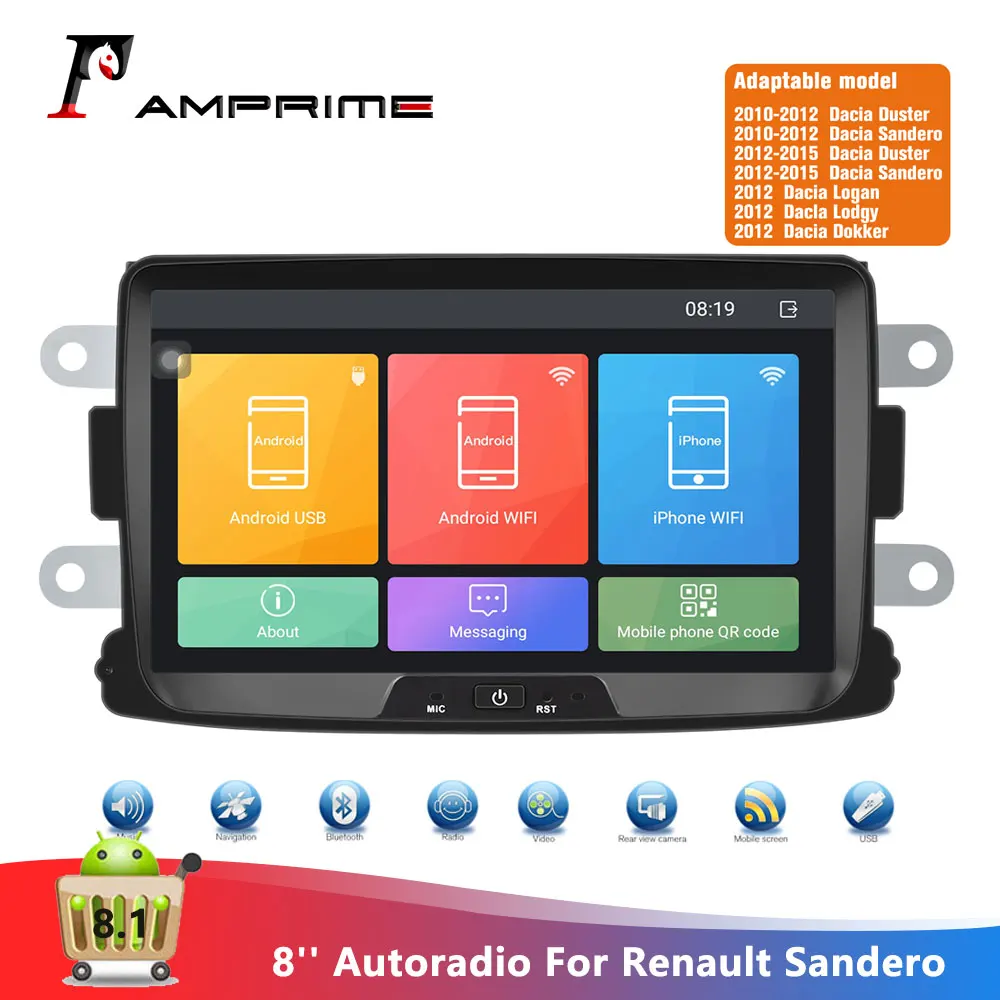 

AMPrime 2 Din Android 8.1 Car Radio Autoradio 8'' Touch Screen GPS MP5 Mirror Link For Renault Sandero/Logan Multimedia Player