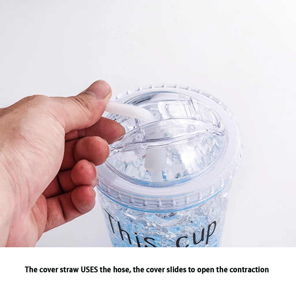 Охлаждающая двойная пластиковая меняющая цвет слайдер сломанная чашка для льда Студенческая наружная Спортивная бутылка милый узор походный чайник