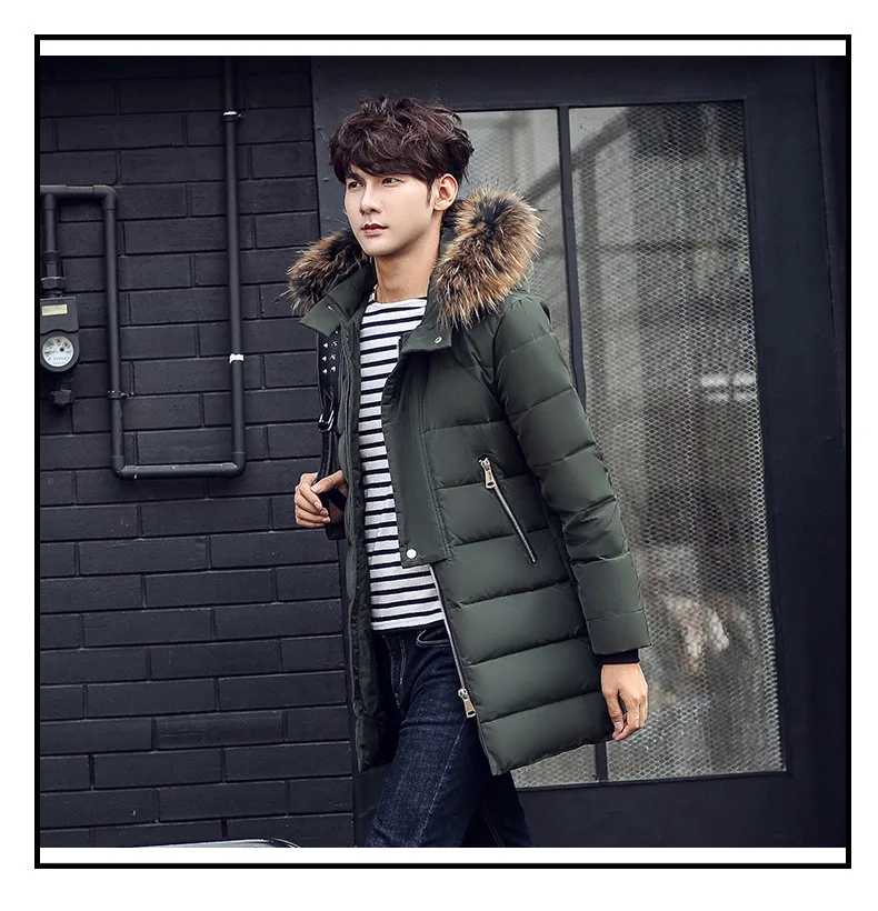 Winter Work Clothing Youth down Jacket Men's Mid-length Slim Fit Thick down Jacket Coat