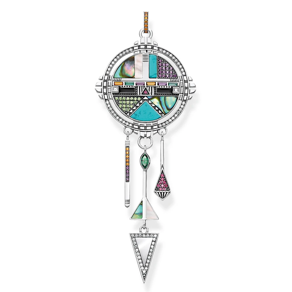 Sun Symbol Dreamcatcher Pendants 925 Sterling Silver Blue Stone Mother of Pearl Thomas Jewelry Necklace Accessories Women Men | Украшения и