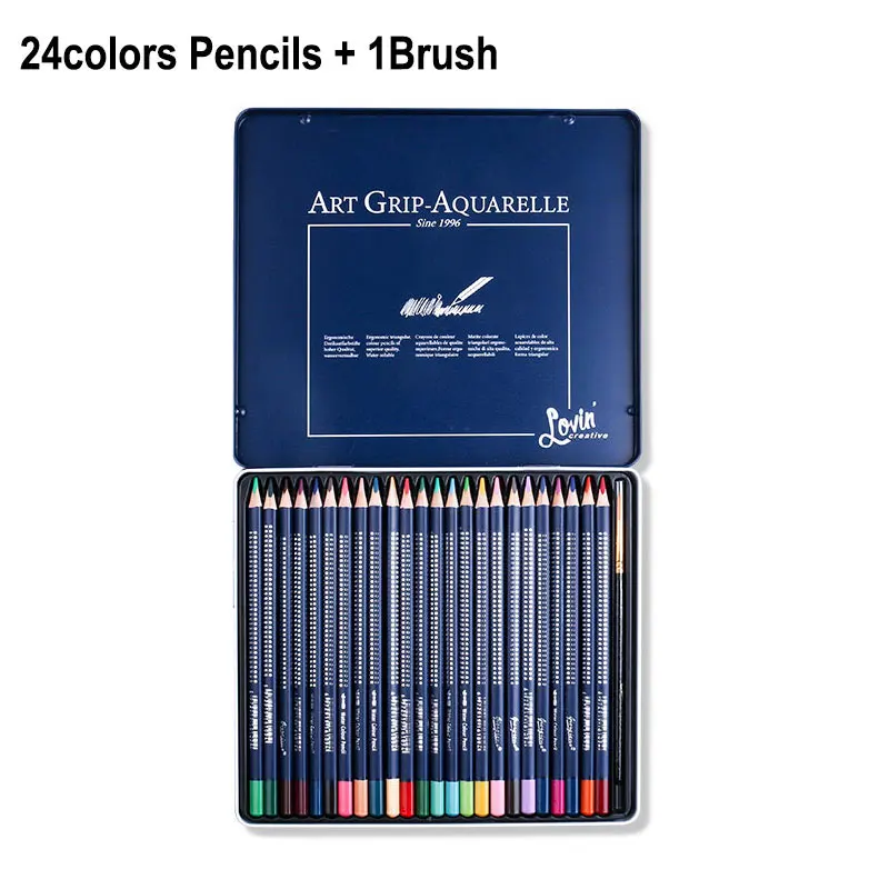 Set of Colored Pencil - 24 Watercolor Pencil with Brush in Tin Box