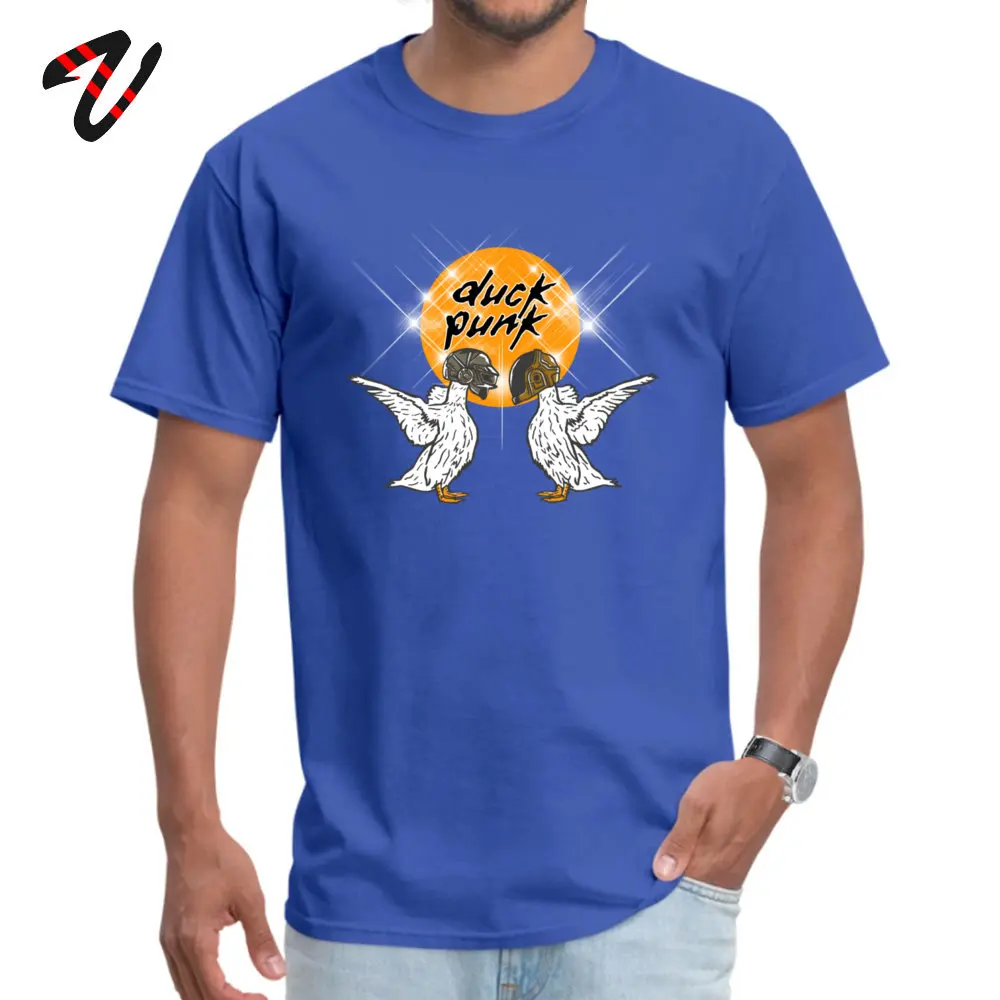 DuckPunk 100% Cotton Unique _navy Tops Shirts New Arrival Short Sleeve Men T-Shirt Summer Fall Tops Shirts Round Neck Duck_Punk_874 blue
