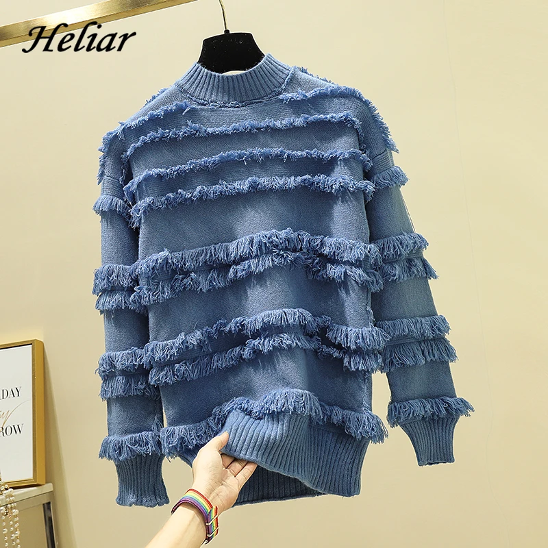 

Heliar 2019 Winter Blue Woolen Drapes Sweater Women Winter Pullovers Female Top Sweater Lady Turtleneck Sweater For Women