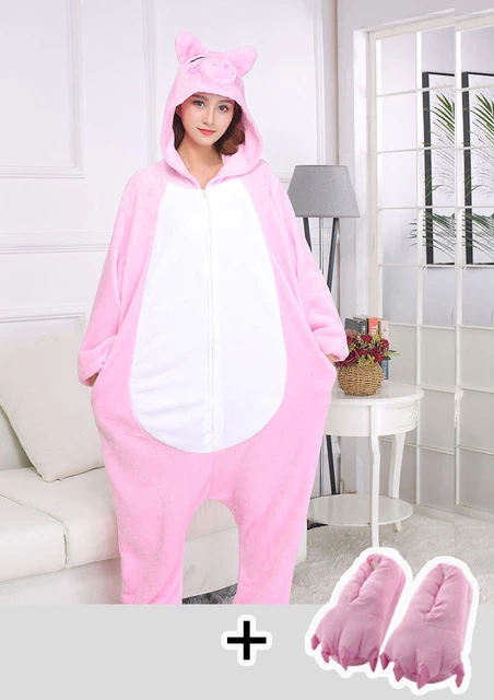 inleveren doe alstublieft niet defect Vrouwen Onesie Rits Pyjama Roze Varken Kigurumis Meisje Nachtkleding  Volwassen Winter Overalls Met Slippers Leuke Kawaii Jumpsuit Party  Pak|Bijpassende outfits voor het hele gezin| - AliExpress