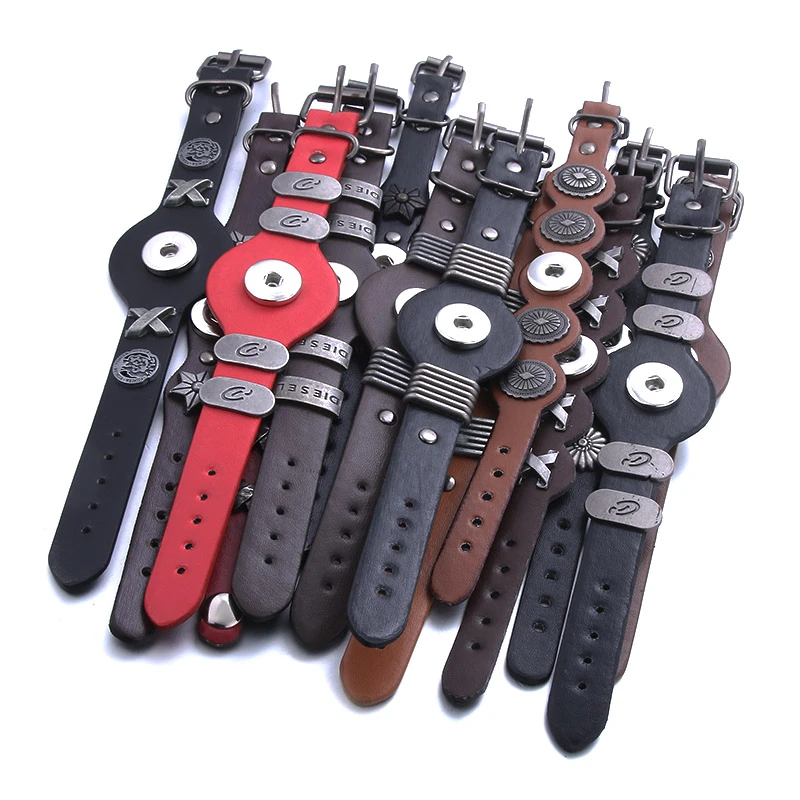 Reloj de pulsera de cuero con botón a presión para hombre y pulsera de cuero Simple, joyería de 18mm, 10 Uds.|Pulseras de amuleto| - AliExpress