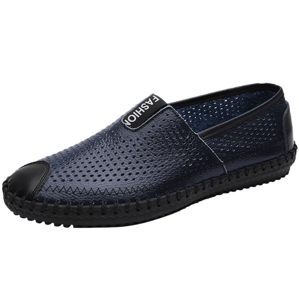 

Fashion summer shoes men lightweight breathable Men Solid Color Round Toe Sewing Flat Heel Shallow Mouth Leather Shoes#517