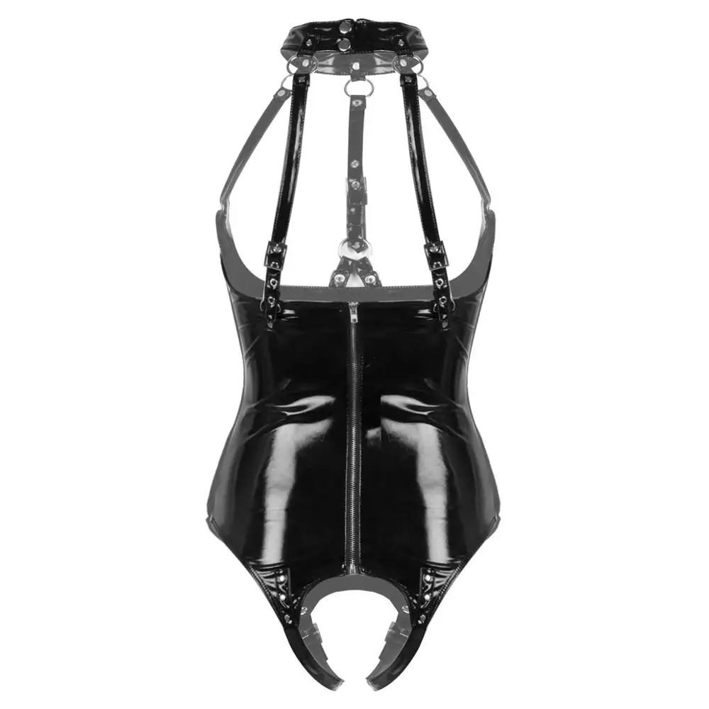 Womens Erotic Bodycon Bodysuit Sexy Cupless Crotchless Teddy Lingerie Wetlook Clubwear Pvc Latex Catsuit Fetish Teddies Costume sexy lingerie