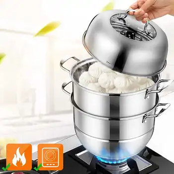

28cm Stainless Steel Boiler Soup Pot Two Three Layer Thick Steamer Pot Universal Cooking Pots for Induction Cooker Gas Stove