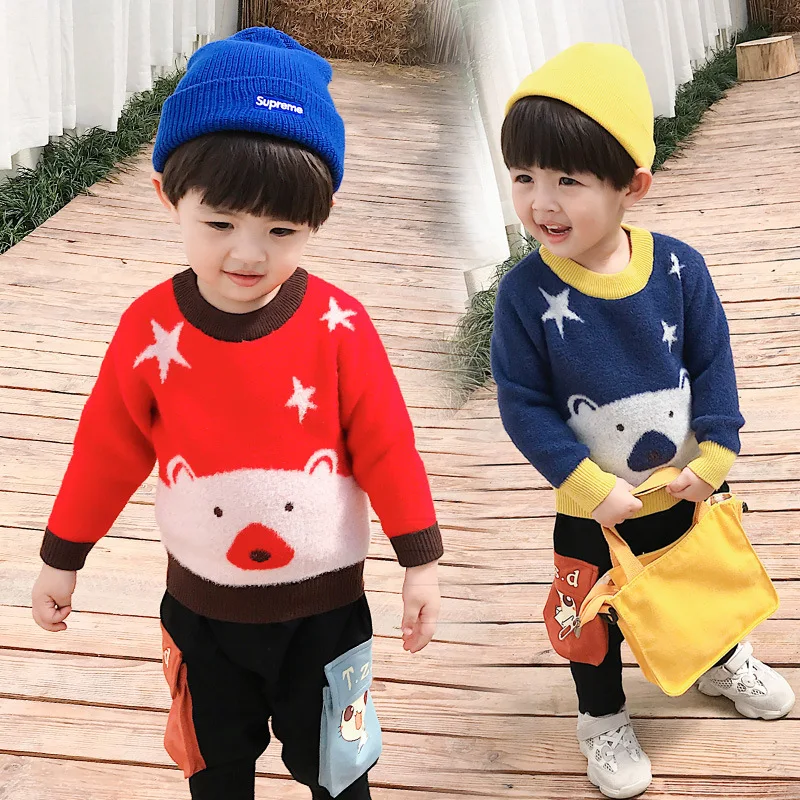 

2019 Autumn And Winter New Style Korean-style Cute Cartoon Bear Sweater Tops One-Piece Crew Neck Long-sleeved Pullover