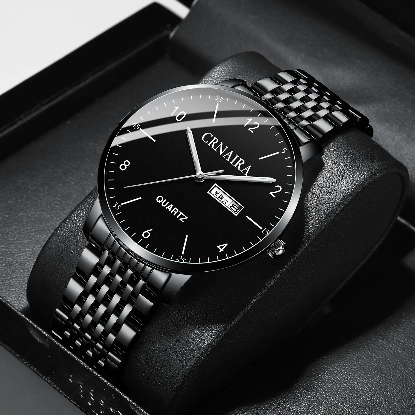 

New Simple Cross-Border Watch Men's Hot Quartz Watch Fashion Source Manufacturer Men's Watch Net Black Steel Belt