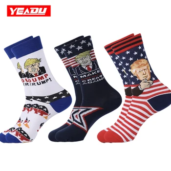 

YEADU Colorful Men's Socks Funny Cartoon Great Again National Flag Stars Stripes USA President Donald Trump Happy Sock for Men
