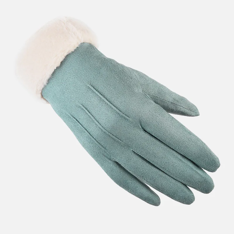 Женские утолщенные теплые перчатки для сенсорного экрана зимние модные замшевые перчатки из кораллового бархата - Цвет: reseda