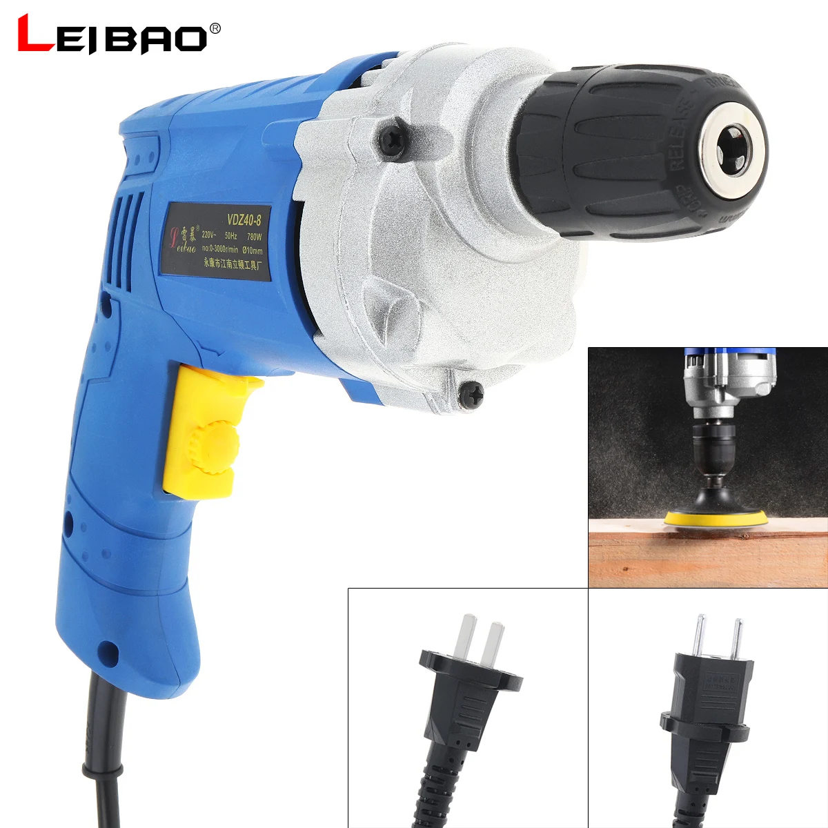 

220V 780W High Power Handheld Electric Drill with Rotation Adjustment Switch and 10mm Drill Chuck for Handling Screws