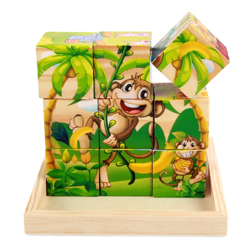 Nine Puzzle Six-sided 3D Jigsaw Board Cubes Puzzles Tray Wooden Storage Box  Children Kids Educational Tangram Toys Accessories - AliExpress