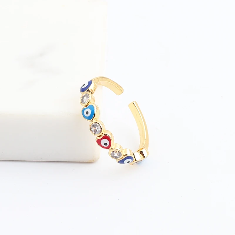 Lucky Eye Blue Turkish Evil Eye Open Ring Copper Gold Color Finger Rings Adjustable for Women Girls Men Fashion Jewelry 