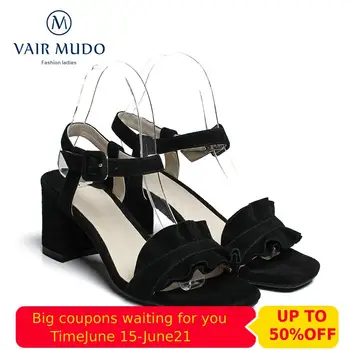 

Spring Summer 2020 Genuine Leather Women Fashion Sandals Shoes Thick Heel Women's Sandals Buckle Casual elegant lady shoes LX21L