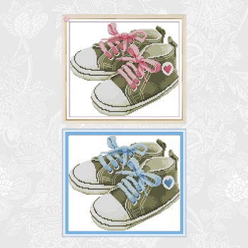

Needlework 14CT 11CT Baby shoes pink blue Counted Printed On Canvas Cross Stitch Schemes DIY Handmade Crafts Home Decoration