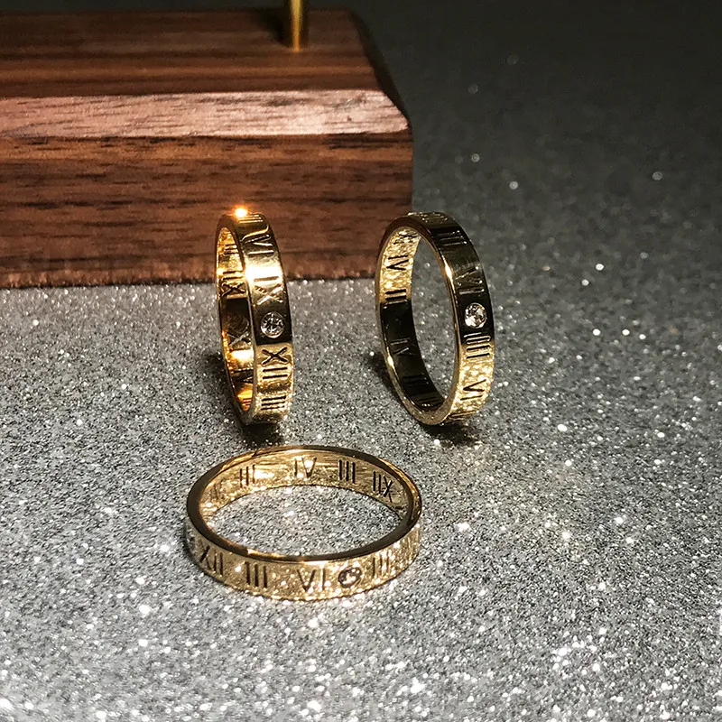YUN RUO модные циркониевые римские кольца с цифрами для пар розового золотистого цвета женский подарок титановая сталь ювелирные изделия не меняются цвет Прямая поставка