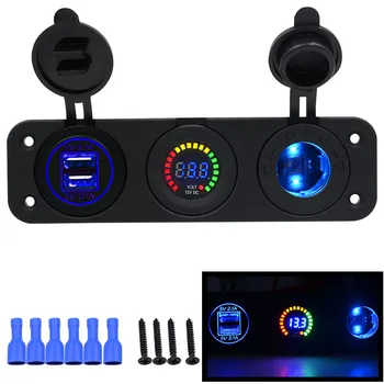 

Waterproof Dual Ports USB Charger Socket Adapter Power Outlet with Voltage Display Voltmeter color screen voltmeter holder