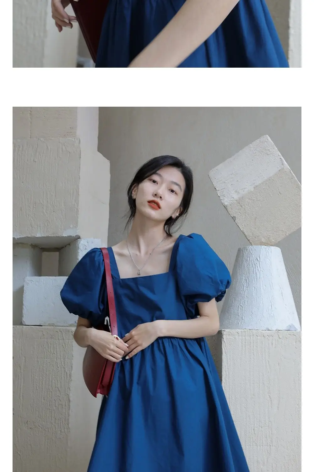 Dress Women Pure Puff Sleeve All-match Elegant Square Collar Loose Temperament Fashion 2021 Newest Classy Summer Clothing Tender womens clothes