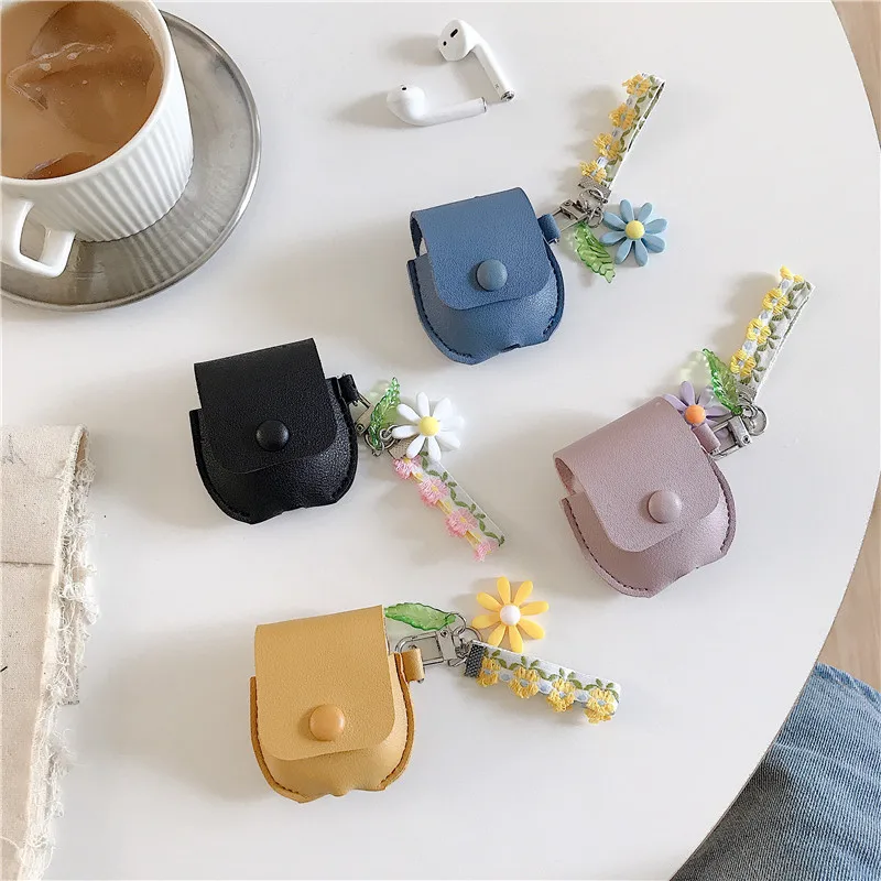 

Cute Luxury Pure Flower Pendant Leather Case for Apple Airpods 2 Case Accessories Bluetooth Earphone Headphone Protective Cover