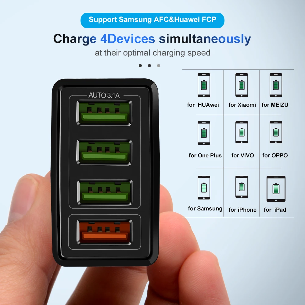 Олаф Универсальный 48 Вт Быстрая зарядка 3,0 USB 4 порта USB зарядное устройство QC 3,0 Быстрая зарядка мобильного телефона зарядное устройство для iPhone X 8 samsung S10