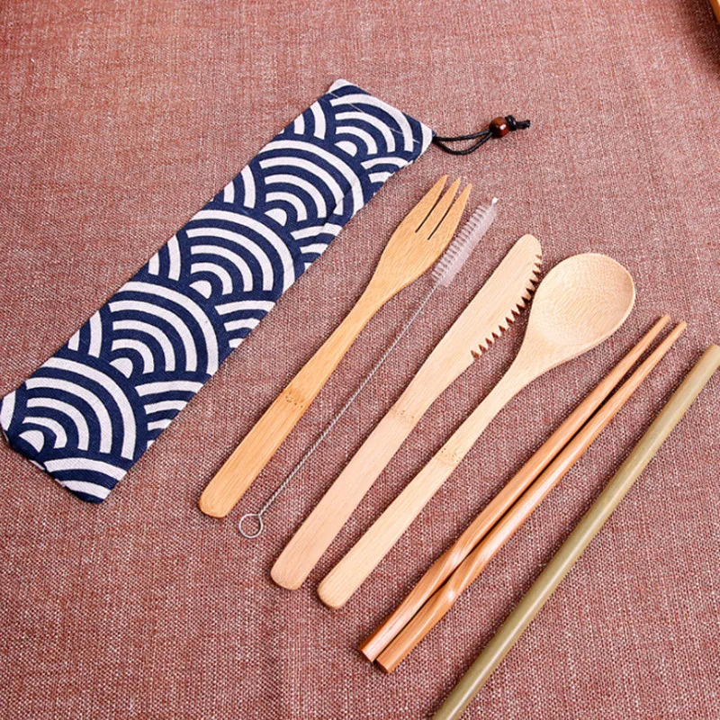 

Bamboo Travel Cutlery Set Eco-Friendly Wooden Outdoor Portable Utensils Zero Waste Bamboo Cutlery Set