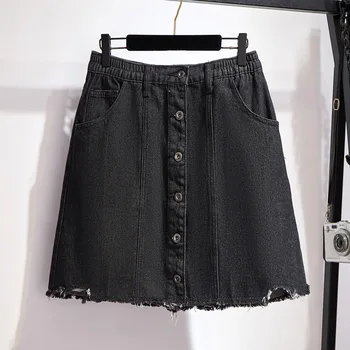 

300 Plus-sized WOMEN'S Dress Fat mm Summer Denim Skirt Belly Covering Slimming Sheath Skirt A- line Skirt 61001