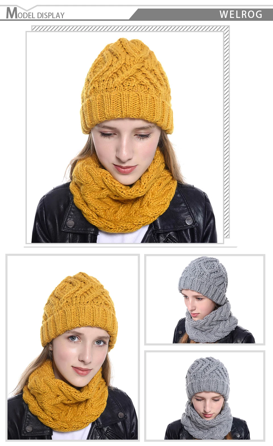 WELROG Winter Beanie Hat and Scarf Set for Women Autumn Casual Hat Ring Scarves Hat Knit Skullies Beanies Hats for Girls