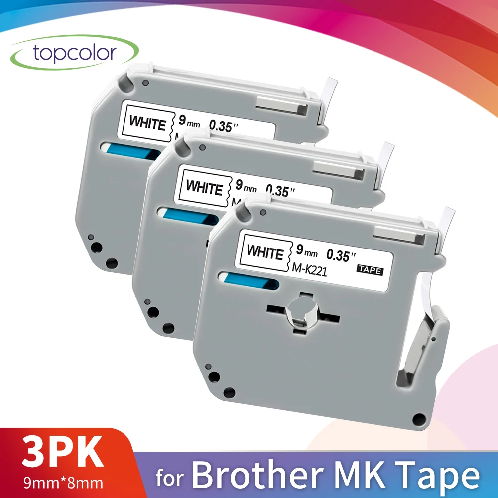 Topcolor MK-221 лента для этикеток 9 мм совместимый с Brother MK 221 M-K221 черный на белом