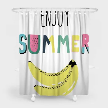 

Summer Fruit Banana Watermelon Polyester Bedroom Decoration Curtains with Hooks Waterproof Design Fruit Series Shower Curtain