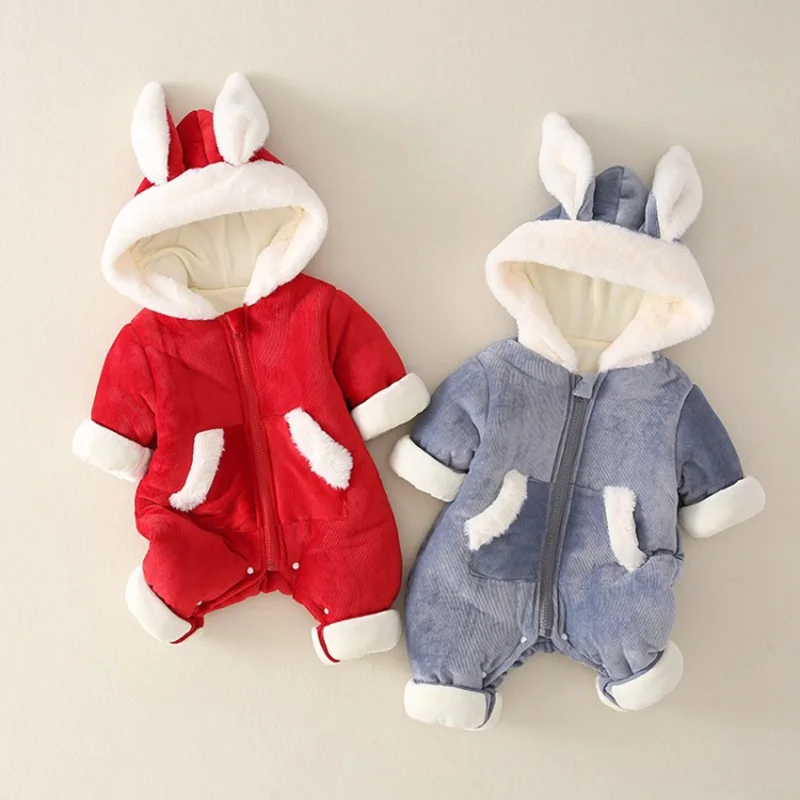 CROAL CHERIE  Newborn Baby Clothes Cute Rabbite Ear Baby Girls Romper Baby Warm Clothing  Warm Fur Fleece Romper For Baby Boys  (10)
