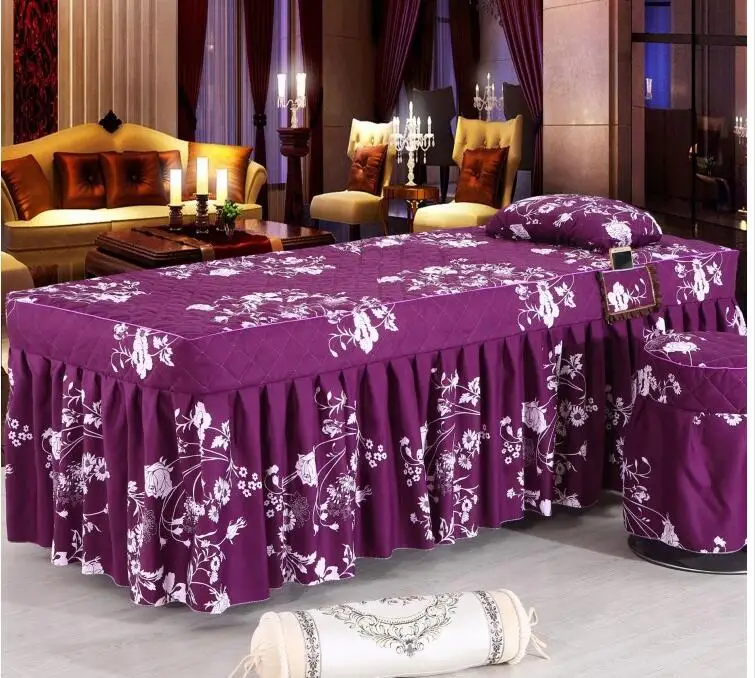 Beauty Salon 2pcs Set Bed Skirt+ Pillowcase SPA Skin-Friendly Massage Table Bed Cover Sheet Bedskirt Colchas with Hole 31 Styles