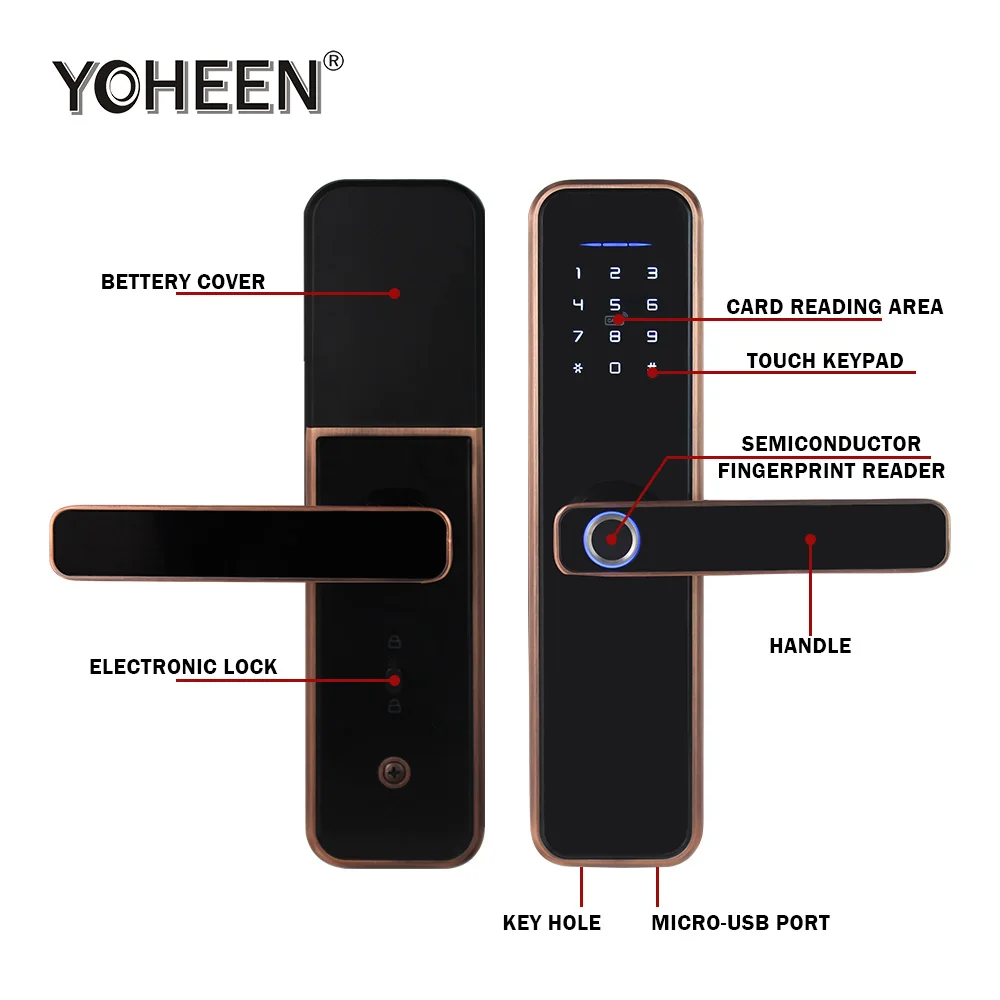 US $106.20 YOHEEN WiFi Tuya Smart Life App Phone Control Intelligent Electronic Digital Door Lock Biometric Fingerprint Smart Lock