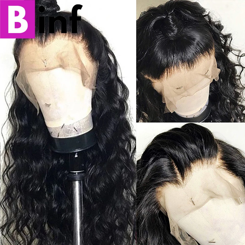 BINF свободная волна 360 кружева фронтальный парик 8 &quot 24&quot дюймов 8A Remy индийские