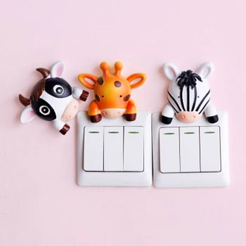 

Wall Stickers Cattle Pig Tiger Animal Shape Socket Protective Cover For Home Decoration Funny Cute Cartoon Resin Switch Stickers