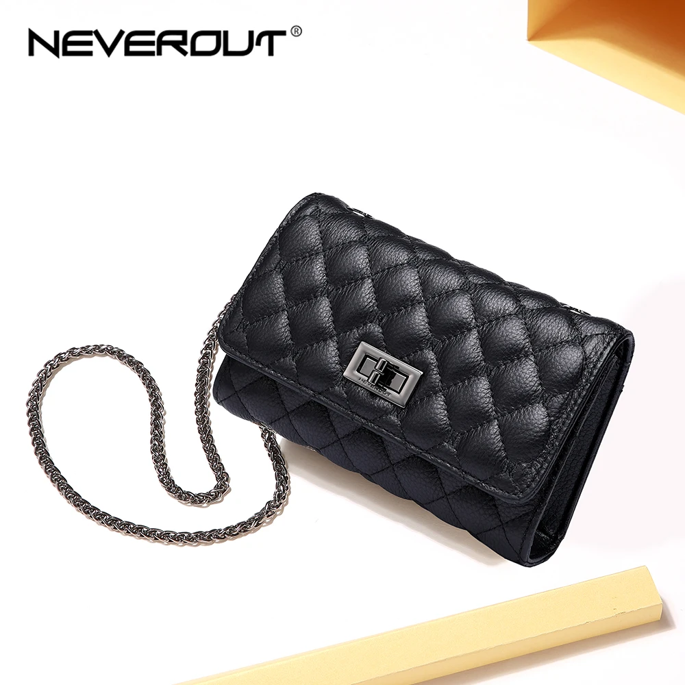 Женская сумка мессенджер NEVEROUT маленькая стеганая через плечо из натуральной