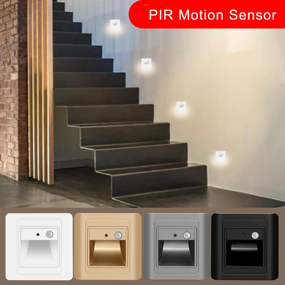 2W Night Light Intelligent Lamp PIR Motion Detector Sensor LED Stair Light Recessed Step Lamp Ladder Wall Kitchen Foyer