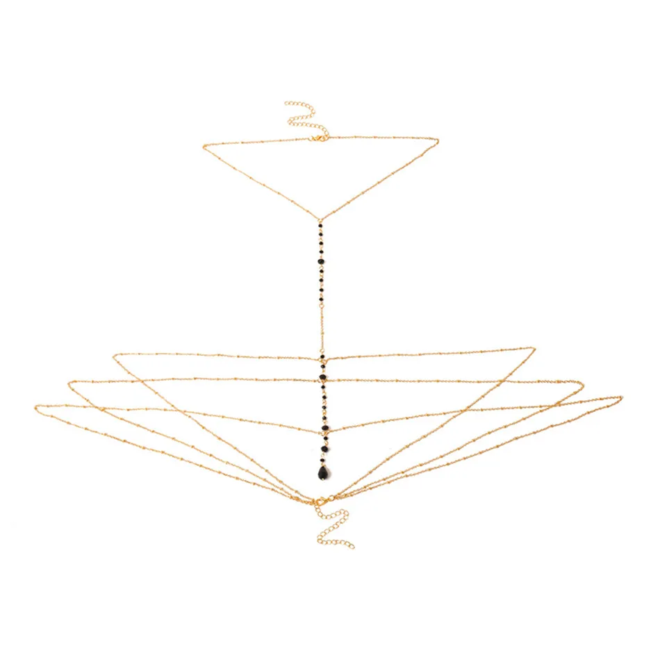 PENGBIN Fashion Sexy Body Chain Female Multi-layer Crystal Tassel Neck Chain Handmade Clothing Chain Beach Bikini Accessories