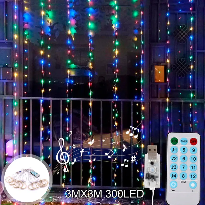 multicolor USB 3Mx3M PATIMATE светодиодный светильник на музыкальной струне с дистанционным управлением, Свадебный светильник-Гирлянда для дома, Рождества, свадьбы, вечеринки, деревенский Свадебный декор - Цвет: multicolor USB 3Mx3M