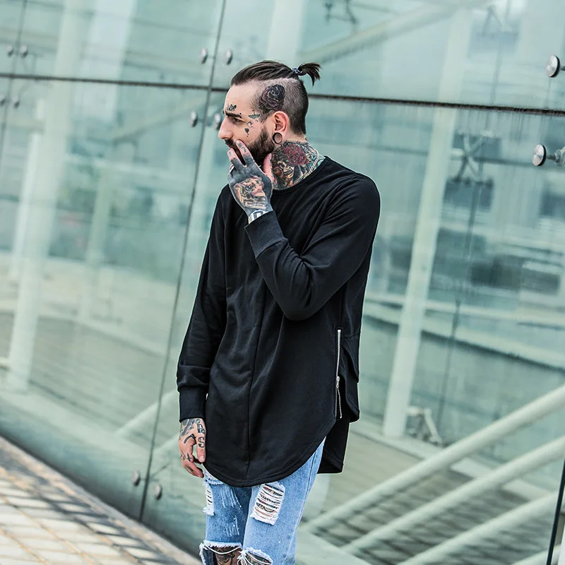 

2020 Fall New Men's Hip Hop Long Sleeve Side Zipper European and American Fashion Trend Style Dark Wind Lightweight M-XL Size