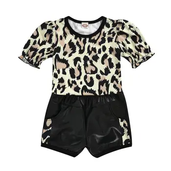 

UK Toddler Kids Baby Girl Summer Tops T-shirt PU Shorts 2Pcs Outfits Clothes
