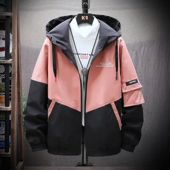 

Safari Style Men's Hooded Jackets Fashion Patchwork Male Jackets Coat Back Printing M-3XL Man Coats