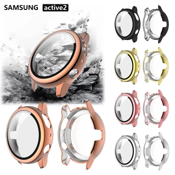 

Plating PC Protective Case + 9H Tempered Glass Screen Protector for Samsung Galaxy Watch Active 2 40mm / 44mm Watch Accessories