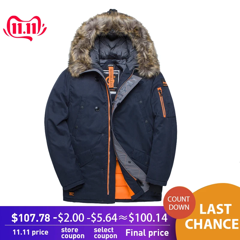 Billig TIGER KRAFT Winter Jacke Männer Padded Parka Russland Mann Winter Mantel Künstliche Pelz Große Taschen Medium lange Dicke Parkas snowjacket