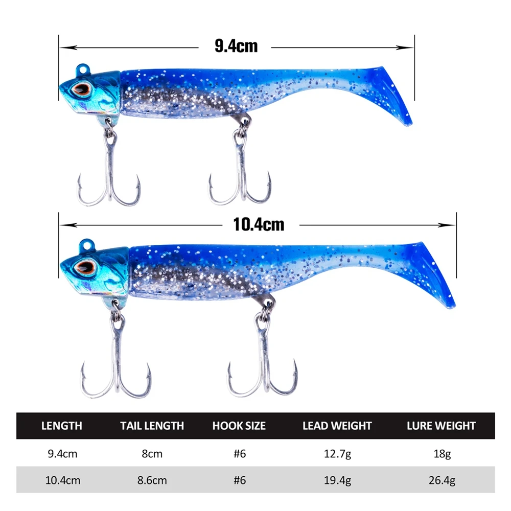 Goture, 5 шт., черная блесна, плавающая приманка, прожекторы, 18 г, 26 г, воблеры с двойными мягкими хвостами из ЭВА