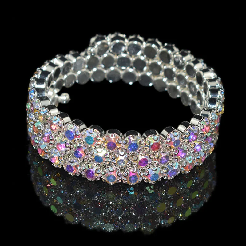 Bangle Bracelet Multiple Rows Crystal Adjustable for Women