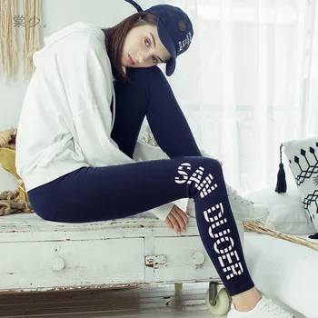 

Hot Print Letter New Women Casual Warm Leggings Solid Fashion Spring and Autumn High Elasticity Good Quality Slim Cotton Pants