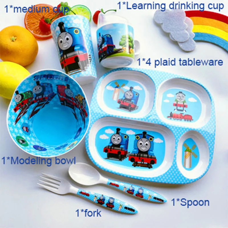

Thomas children's tableware cutlery set four-piece children's learning drinking cups 4 plaid cutlery cartoon spoon shape bowl