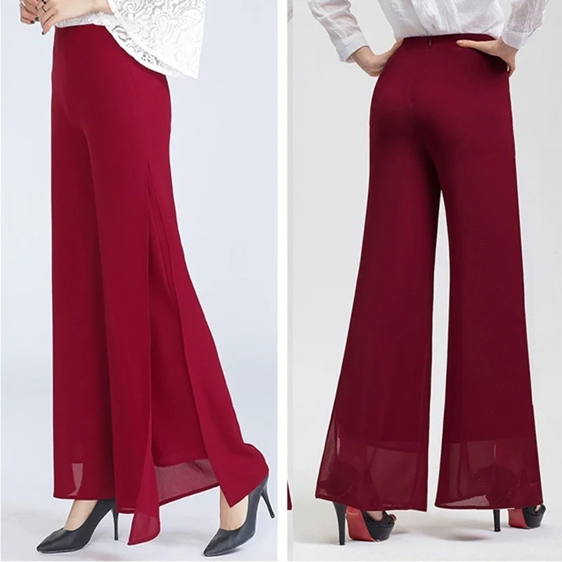ZOGAA Женские Летние Осенние широкие длинные брюки повседневные винтажные шифоновые свободные брюки в богемном стиле Капри с высокой талией
